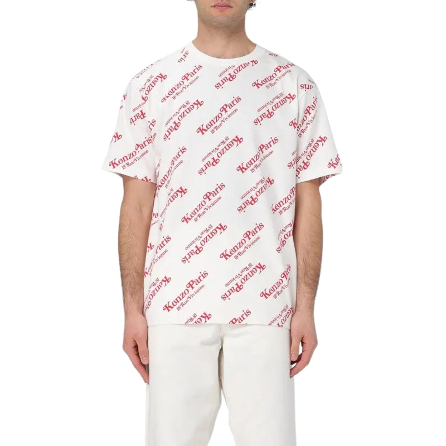 Kenzo T-Shirt Allover Print Logo White-Red