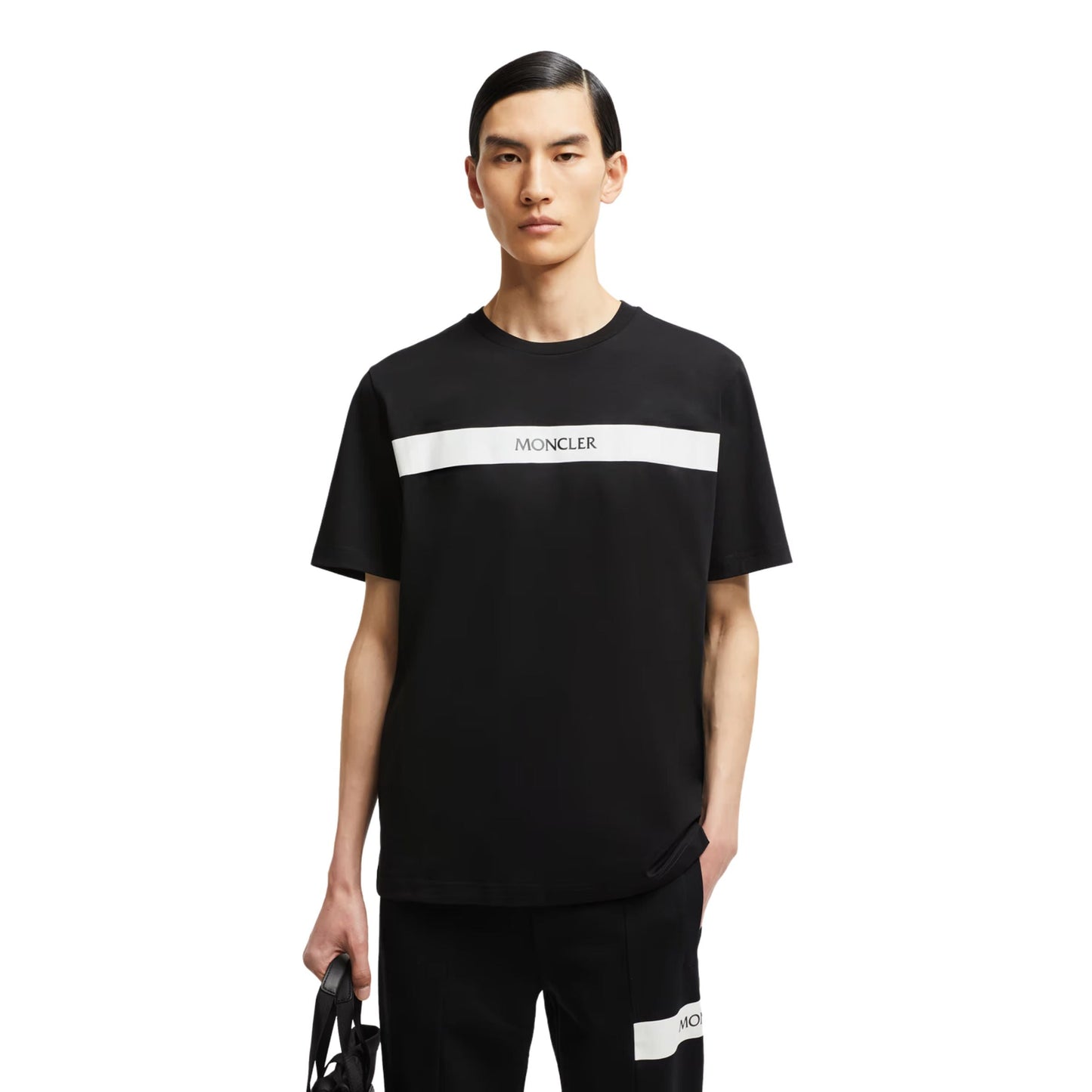 Moncler T-Shirt Rubberized Logo Black-White