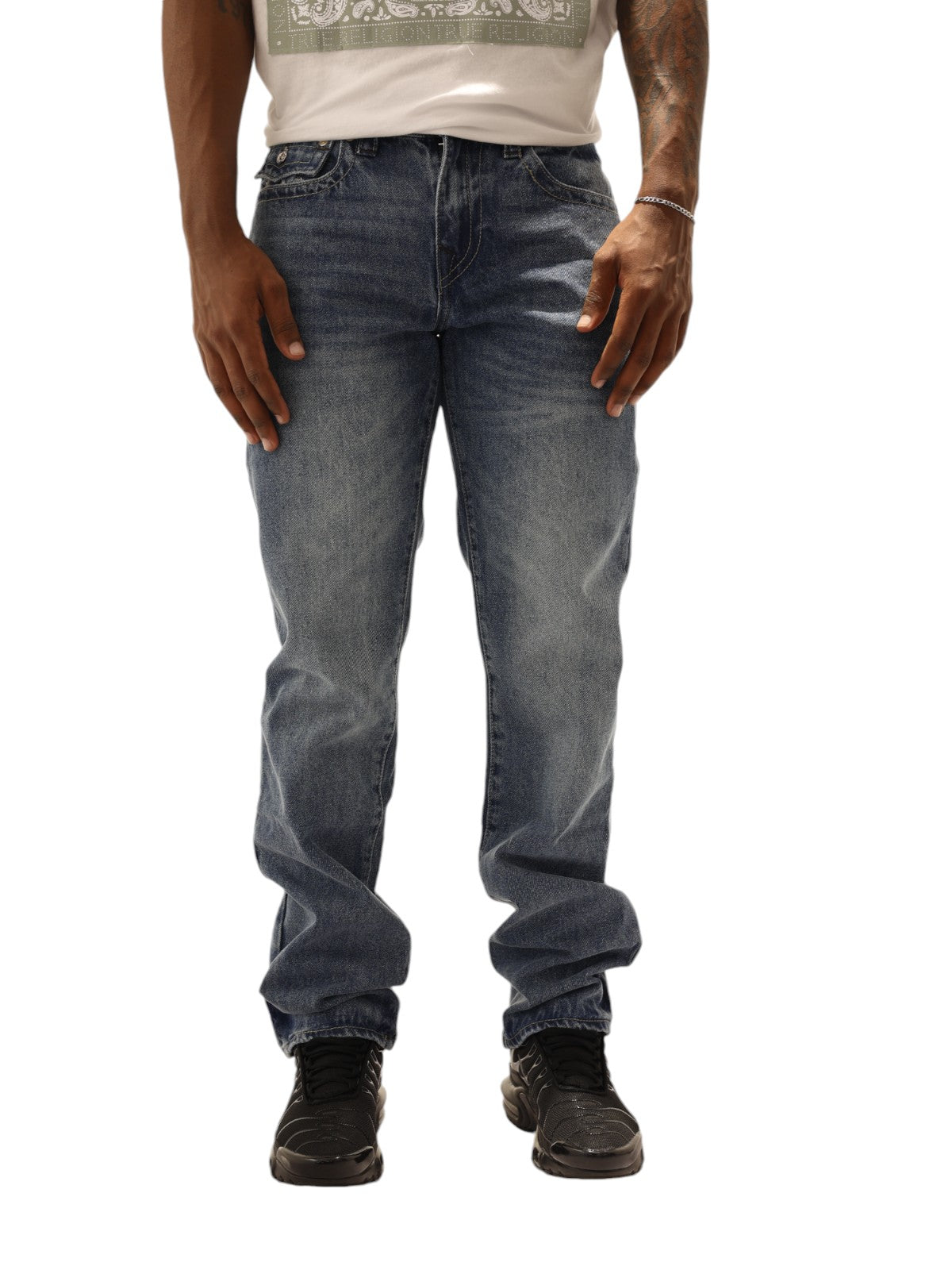 True Religion Ricky Jeans Raw Edge Logo Cephus Medium Wash