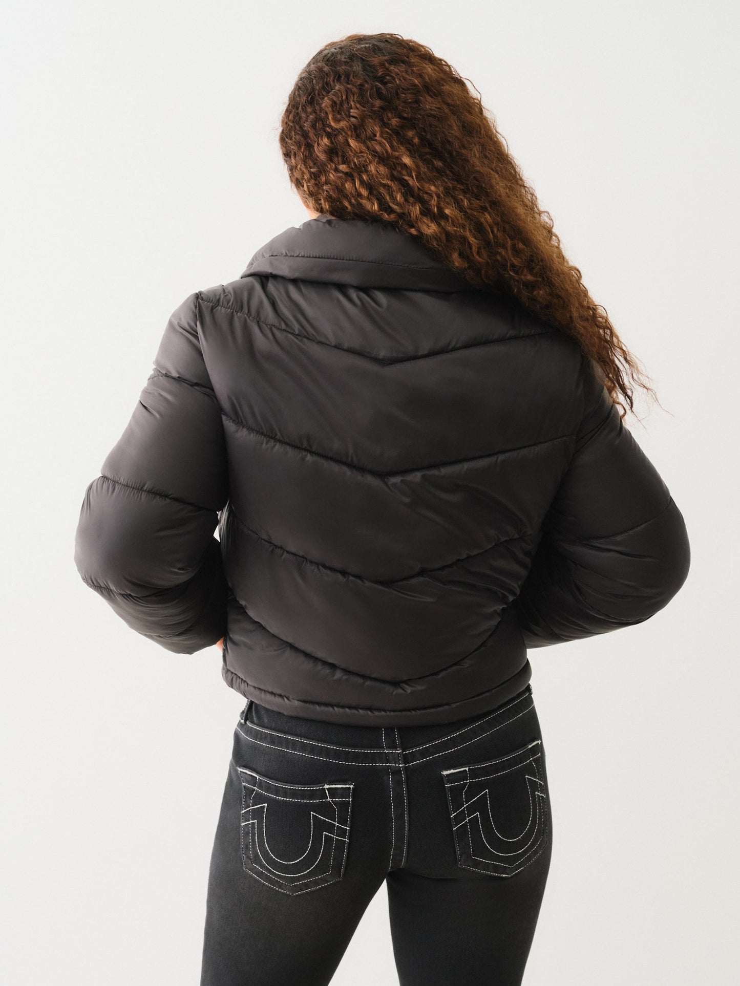 True Religion Double Collar Puffer Jacket Jet Black