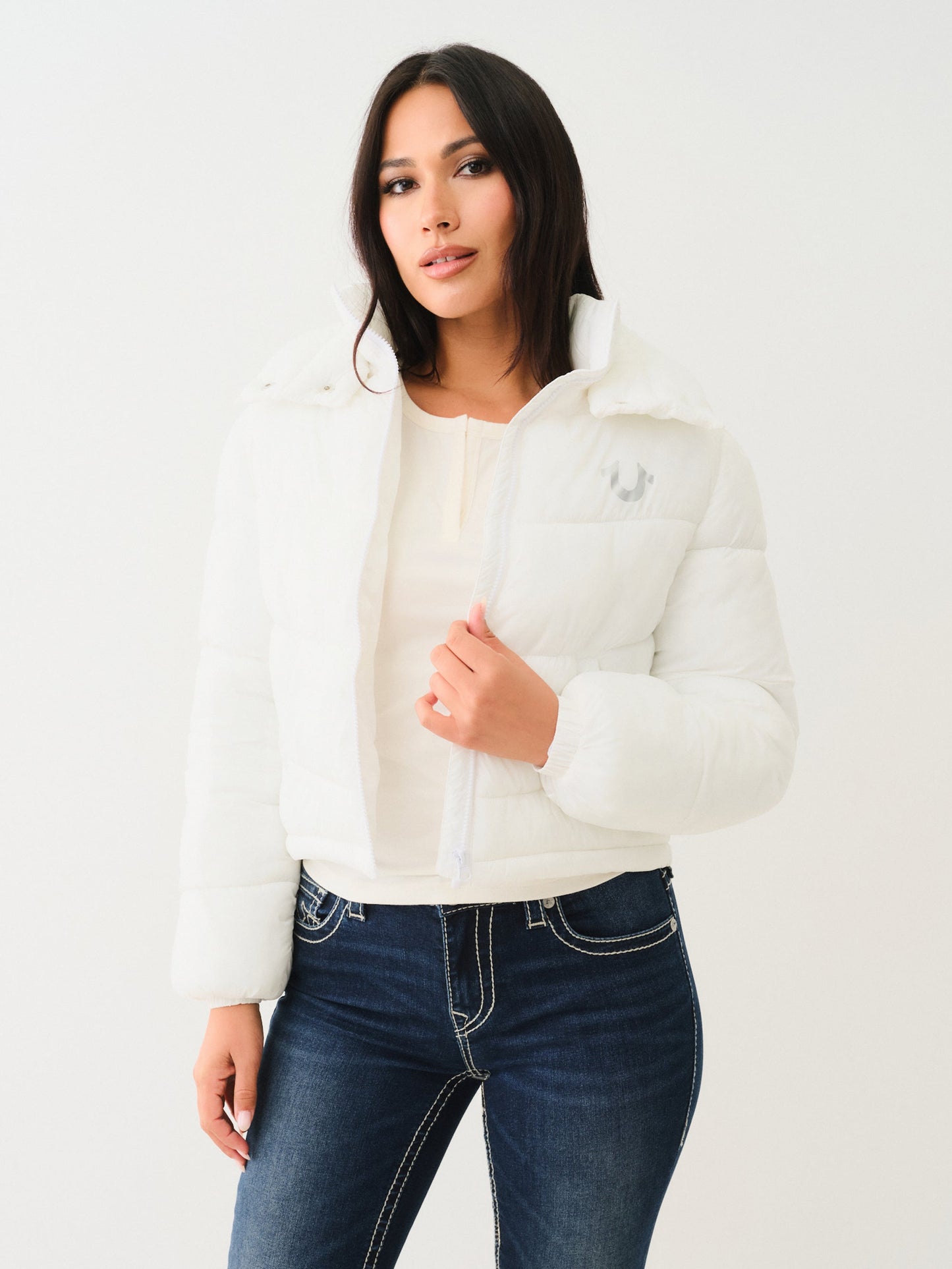True Religion Double Collar Puffer Jacket Optic White