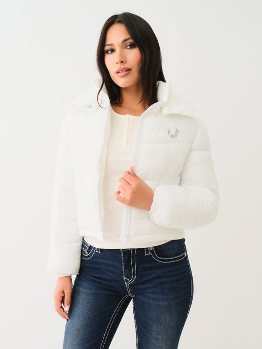 True Religion Double Collar Puffer Jacket Optic White