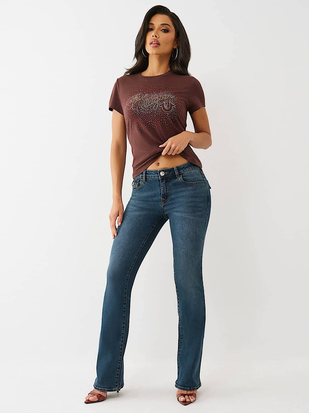 True Religion Jeans Becca Crystal Sn Flap Cut Dark Woodland Wash