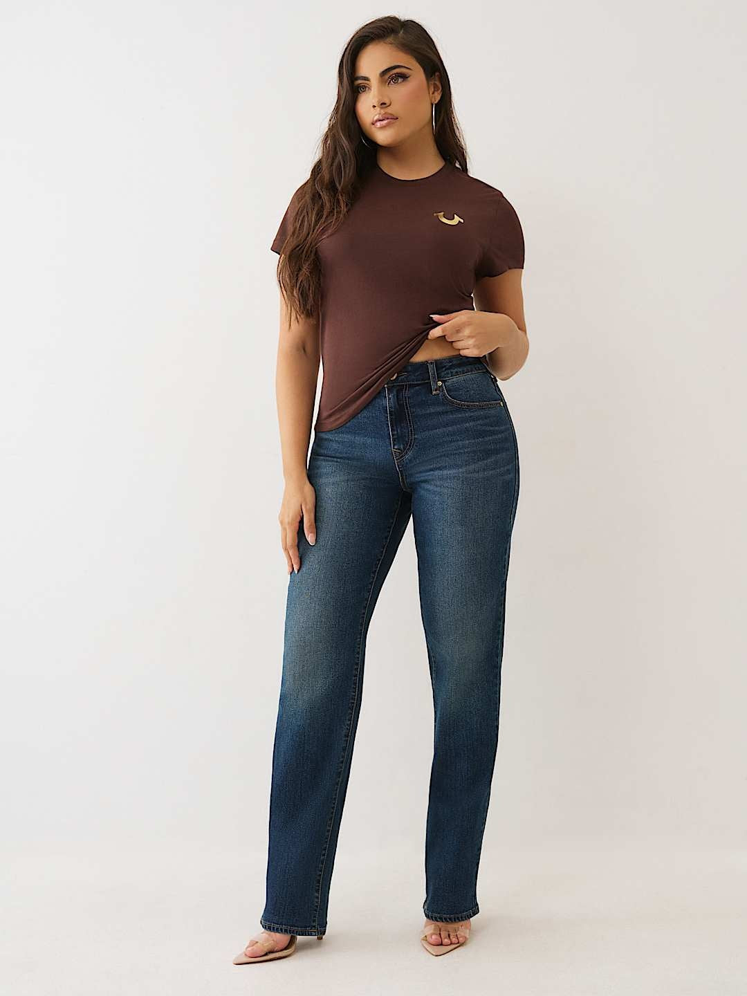 True Religion Jeans Sarah Sn High Rise Straight Medium Amber Nights Wash