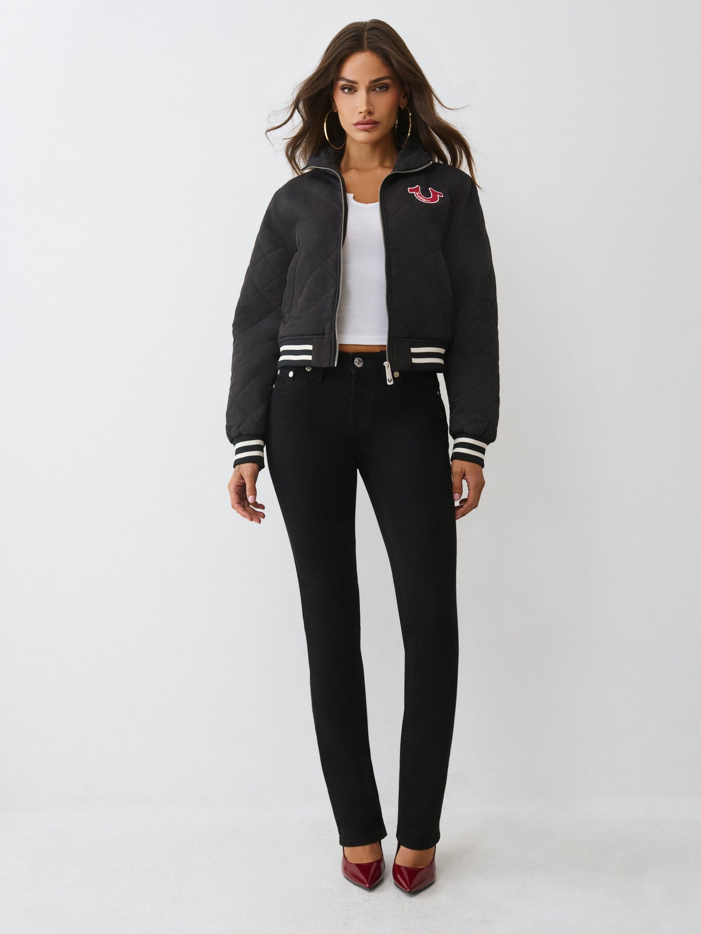 True Religion Hs Quilted Zip Up Jacket Jet Black