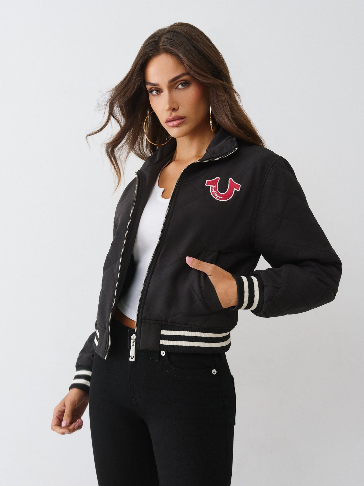 True Religion Hs Quilted Zip Up Jacket Jet Black