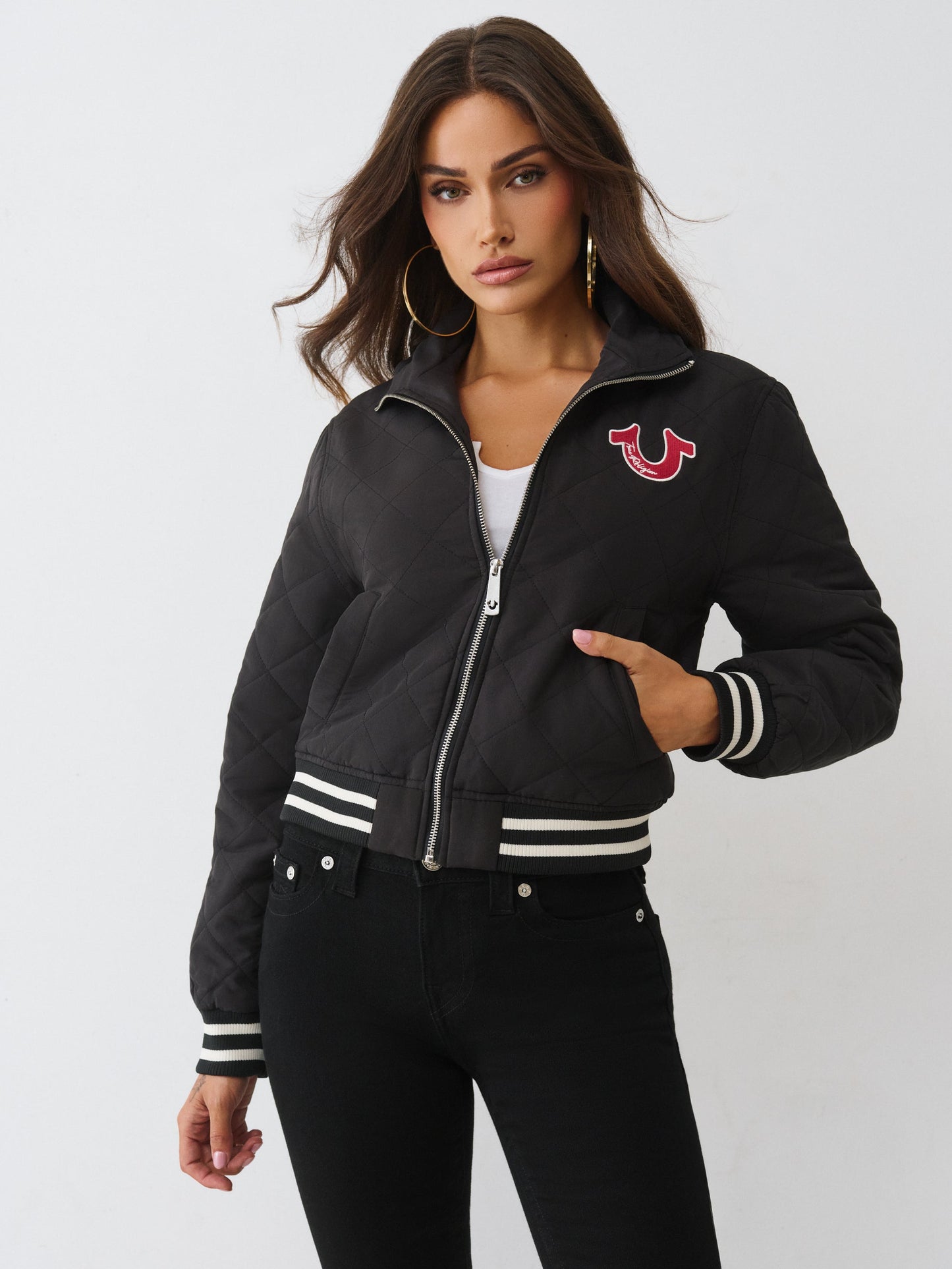 True Religion Hs Quilted Zip Up Jacket Jet Black