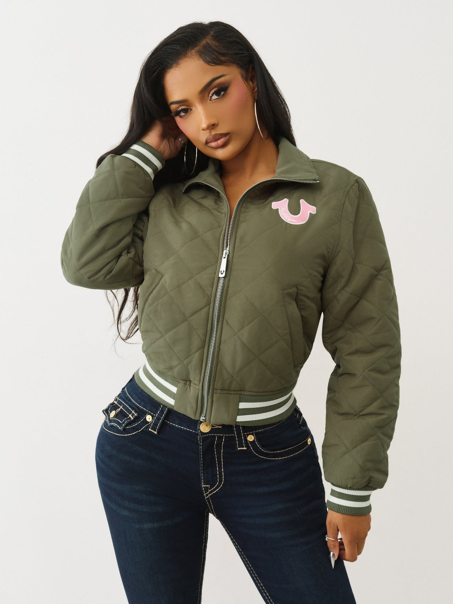 True Religion Hs Quilted Zip Up Jacket Kalamata