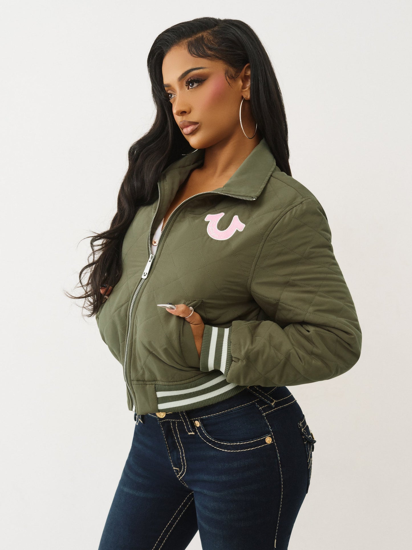 True Religion Hs Quilted Zip Up Jacket Kalamata