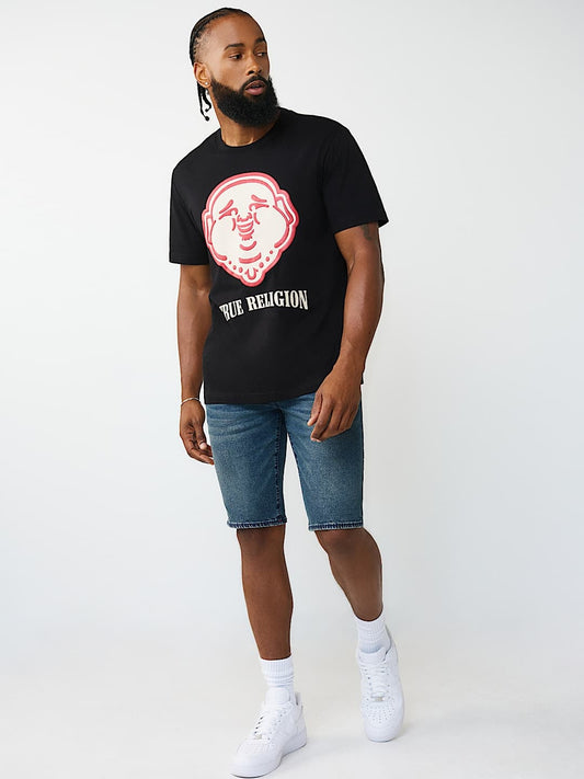 True Religion T-Shirt Puff Buddha Face Jet Black