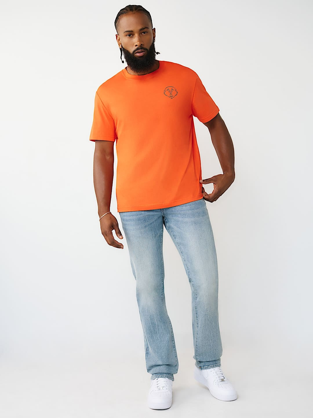 True Religion T-Shirt Applique Multi Red/Orange