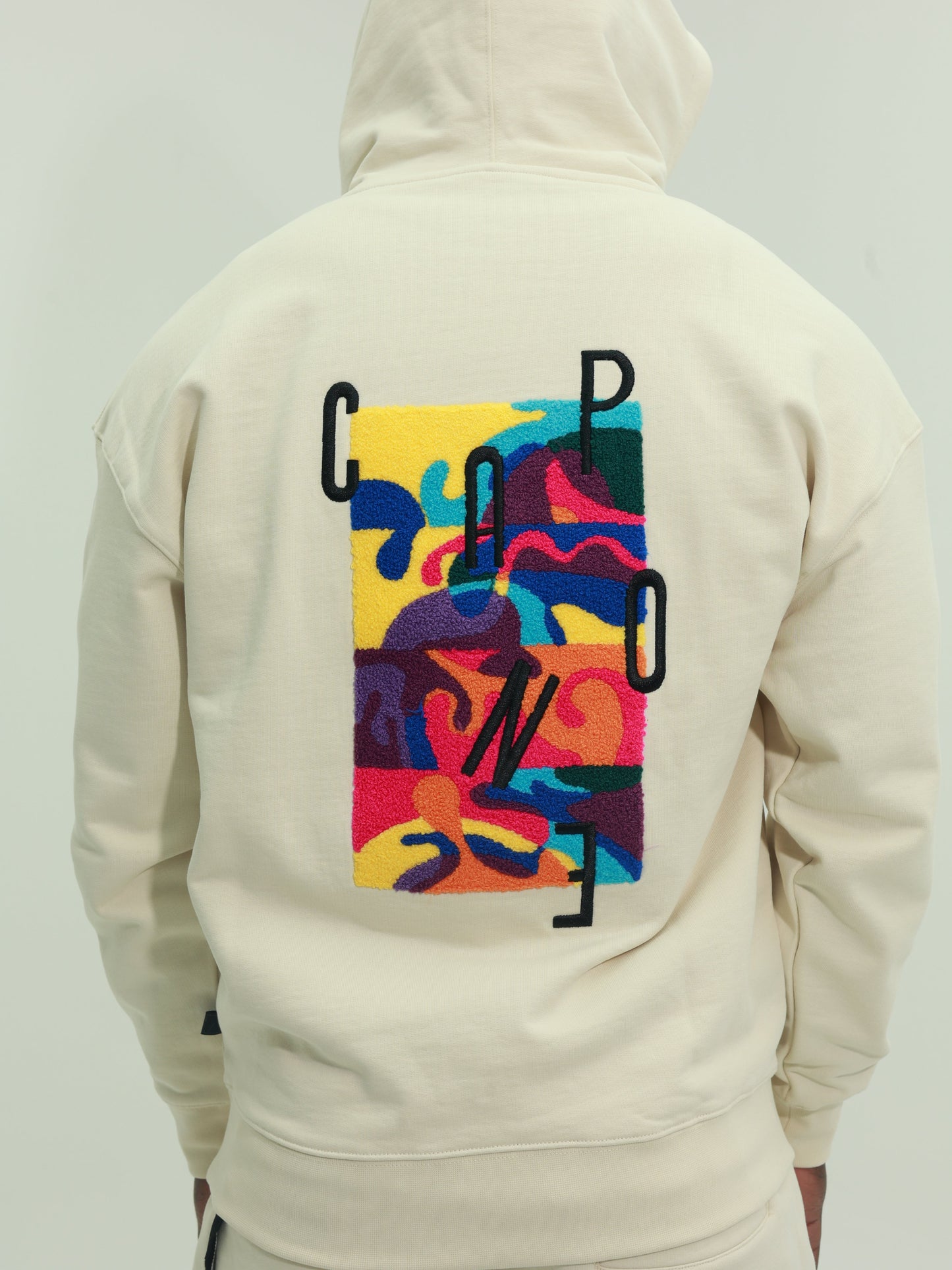 Capone Sweater Hooded Colourful Backprint Beige