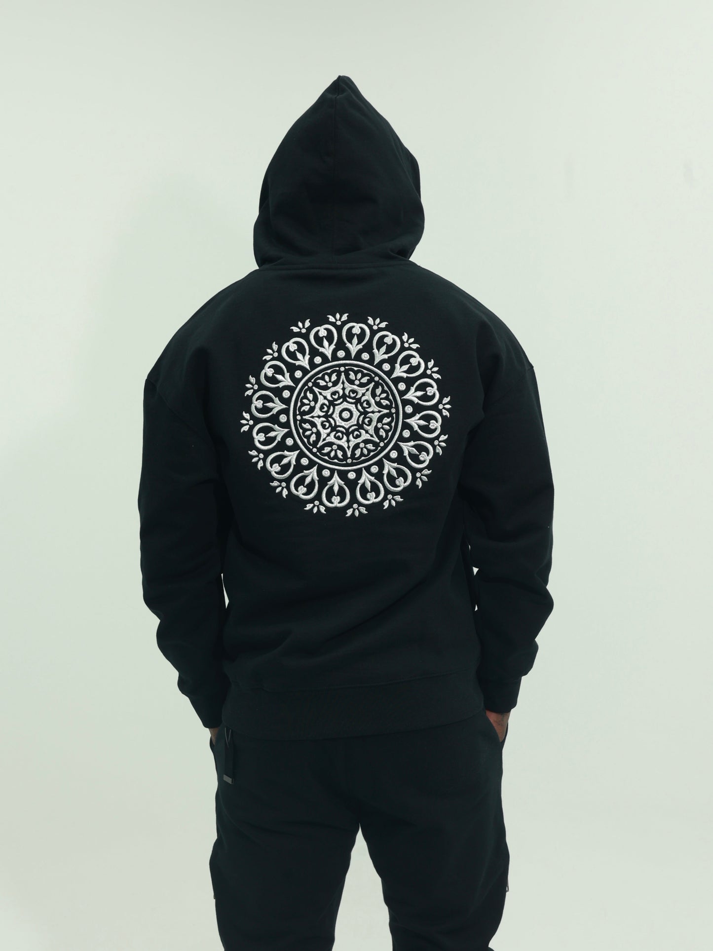 Capone Sweater Hooded Embroidered Back Print Black