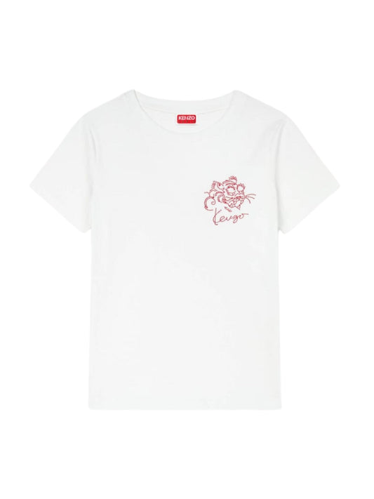 Kenzo Crew Embroidered Logo White