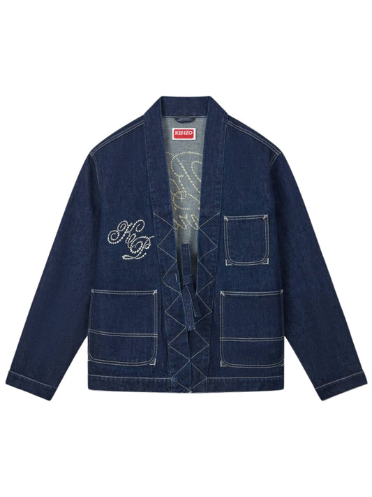 Kenzo Jacket Constellation Embroidered Kimono Denim Blue