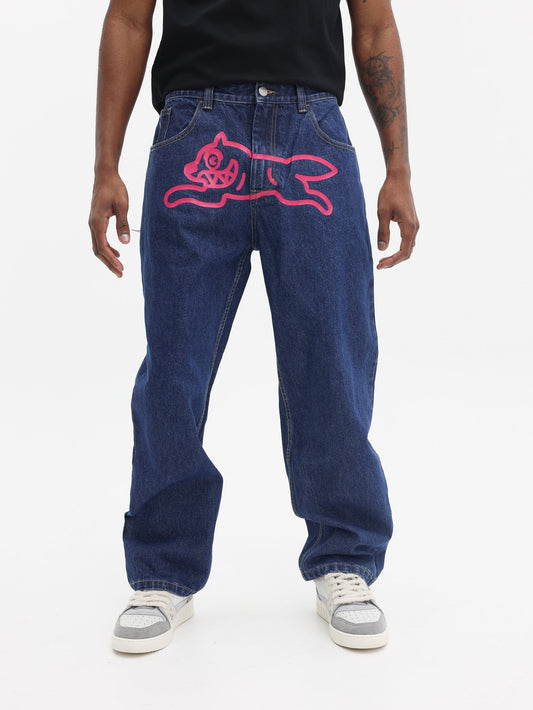 Icecream Running Dog Double Scoop Denim Pants Mid Wash Blue