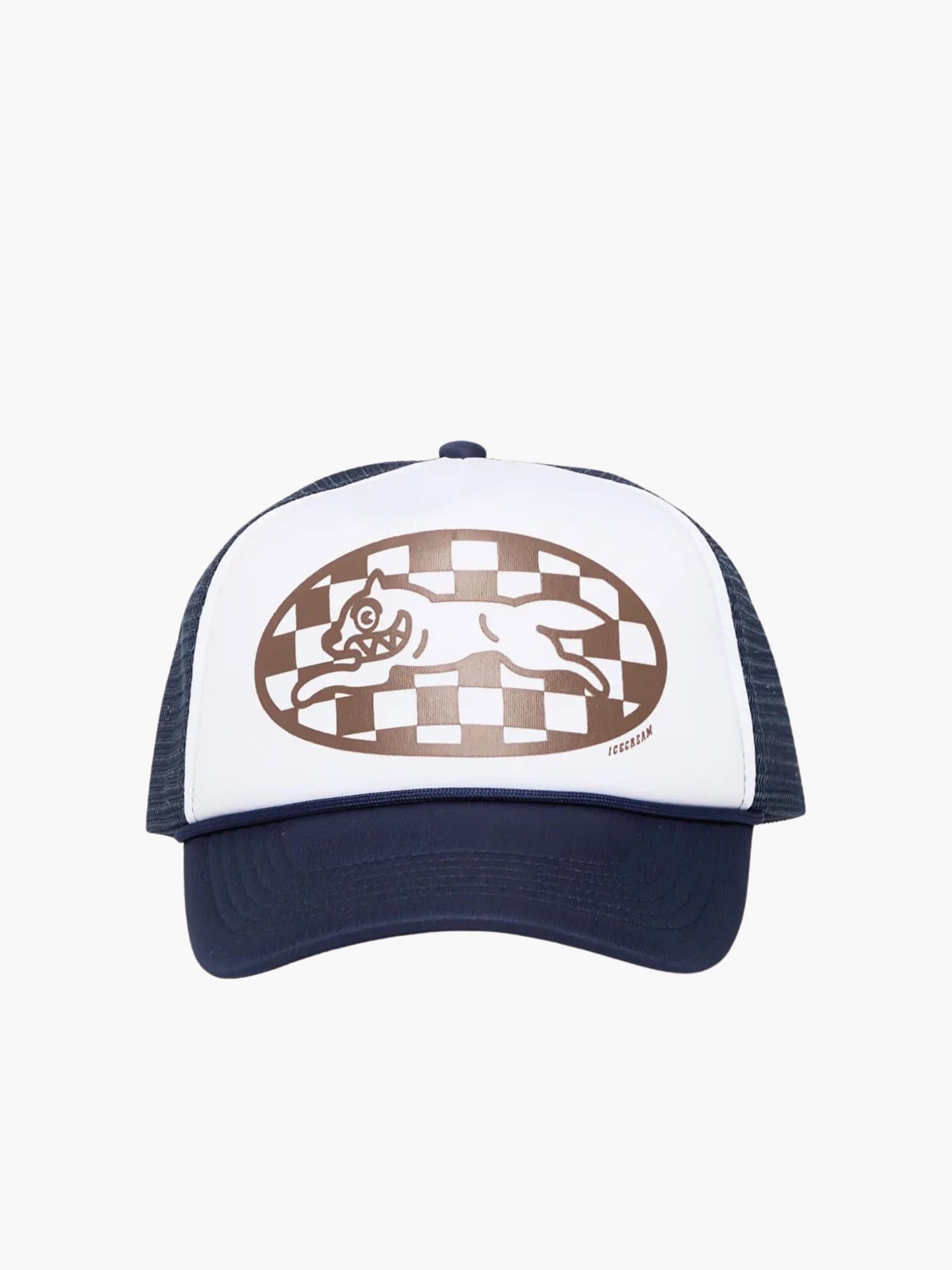 Ice Cream Cap Checker Running Dog Trucker Ecru/Navy