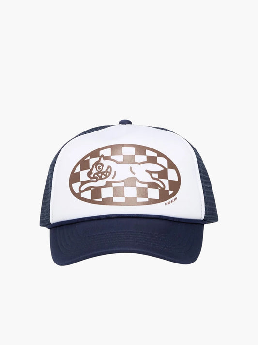 Ice Cream Cap Checker Running Dog Trucker Ecru/Navy