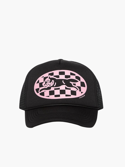 Ice Cream Cap Checker Running Dog Trucker Black