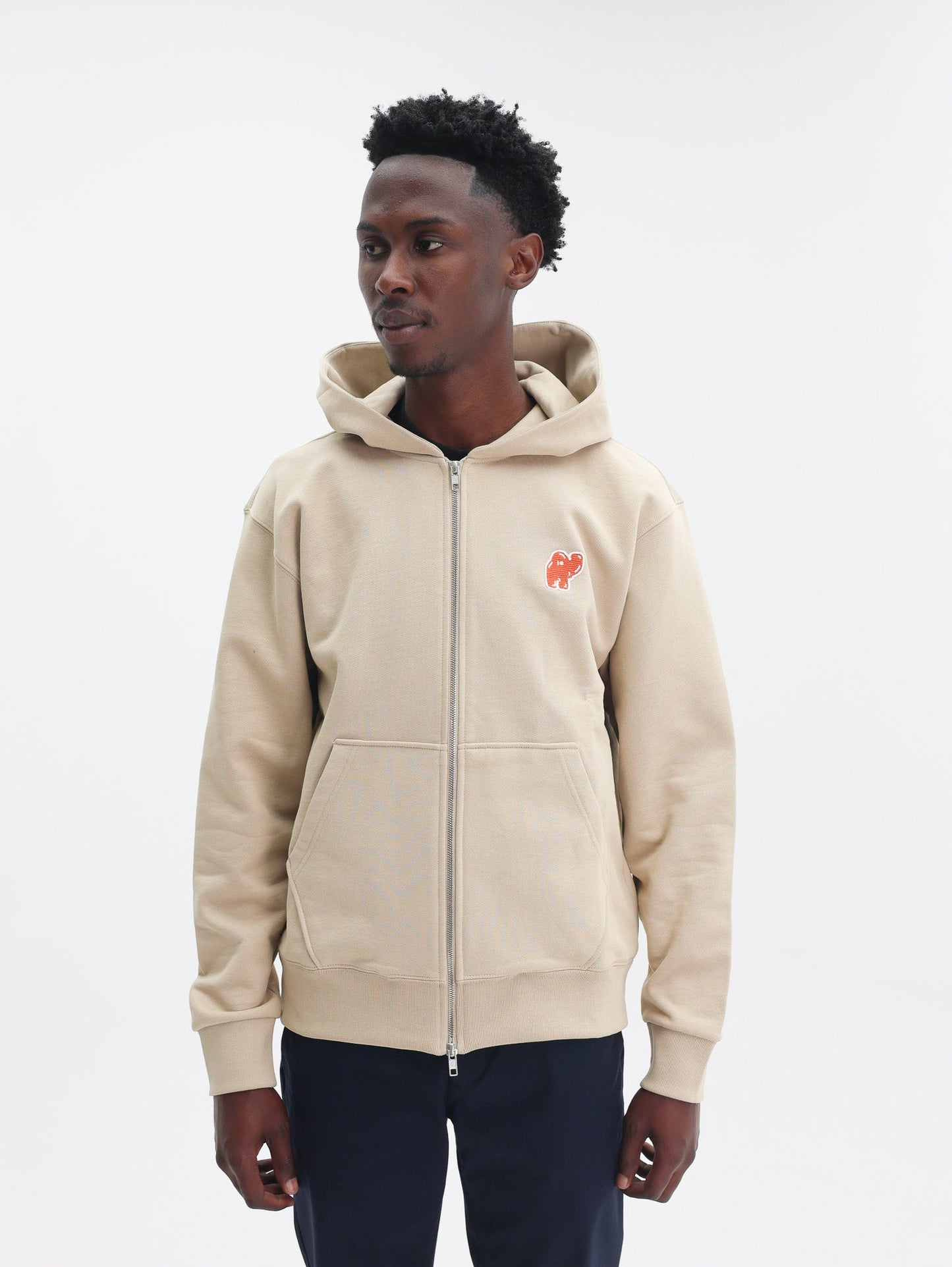 Kenzo Zip Up Hoodie Elephant Logo Beige