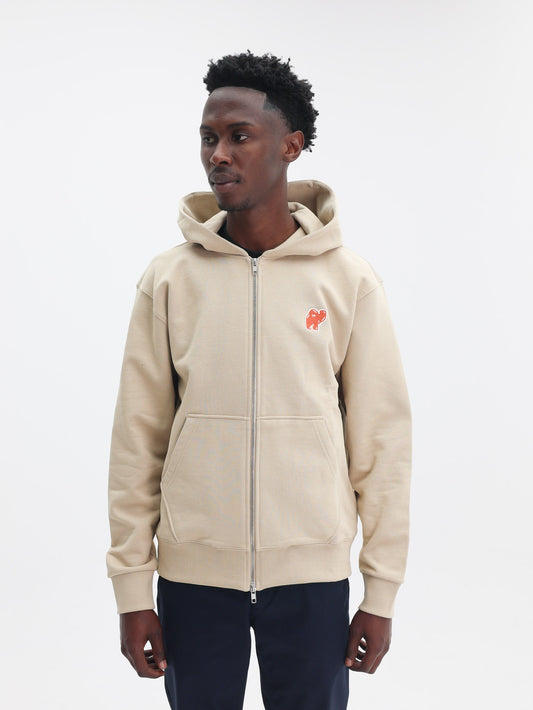 Kenzo Zip Up Hoodie Elephant Logo Beige