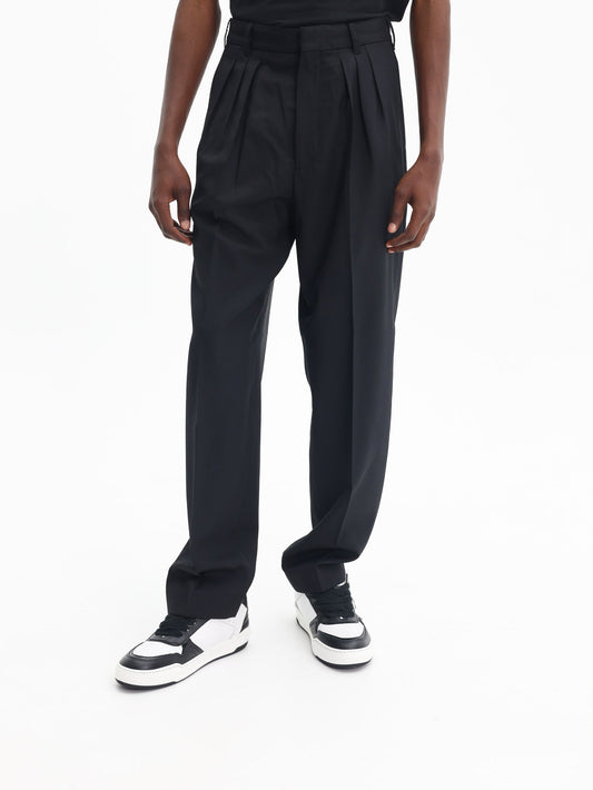 Kenzo Weave Pants Pleated Wool Jacquard Black