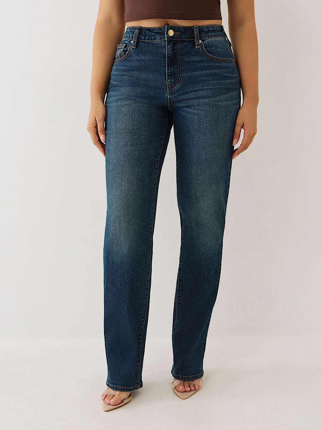 True Religion Jeans Sarah Sn High Rise Straight Medium Amber Nights Wash