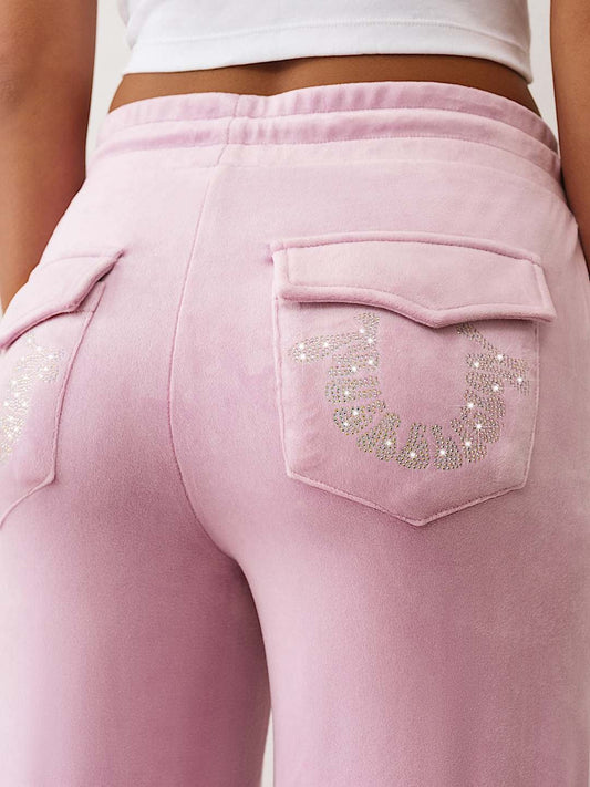 True Religion Sweatpants Crystal Velour Mauve Mist