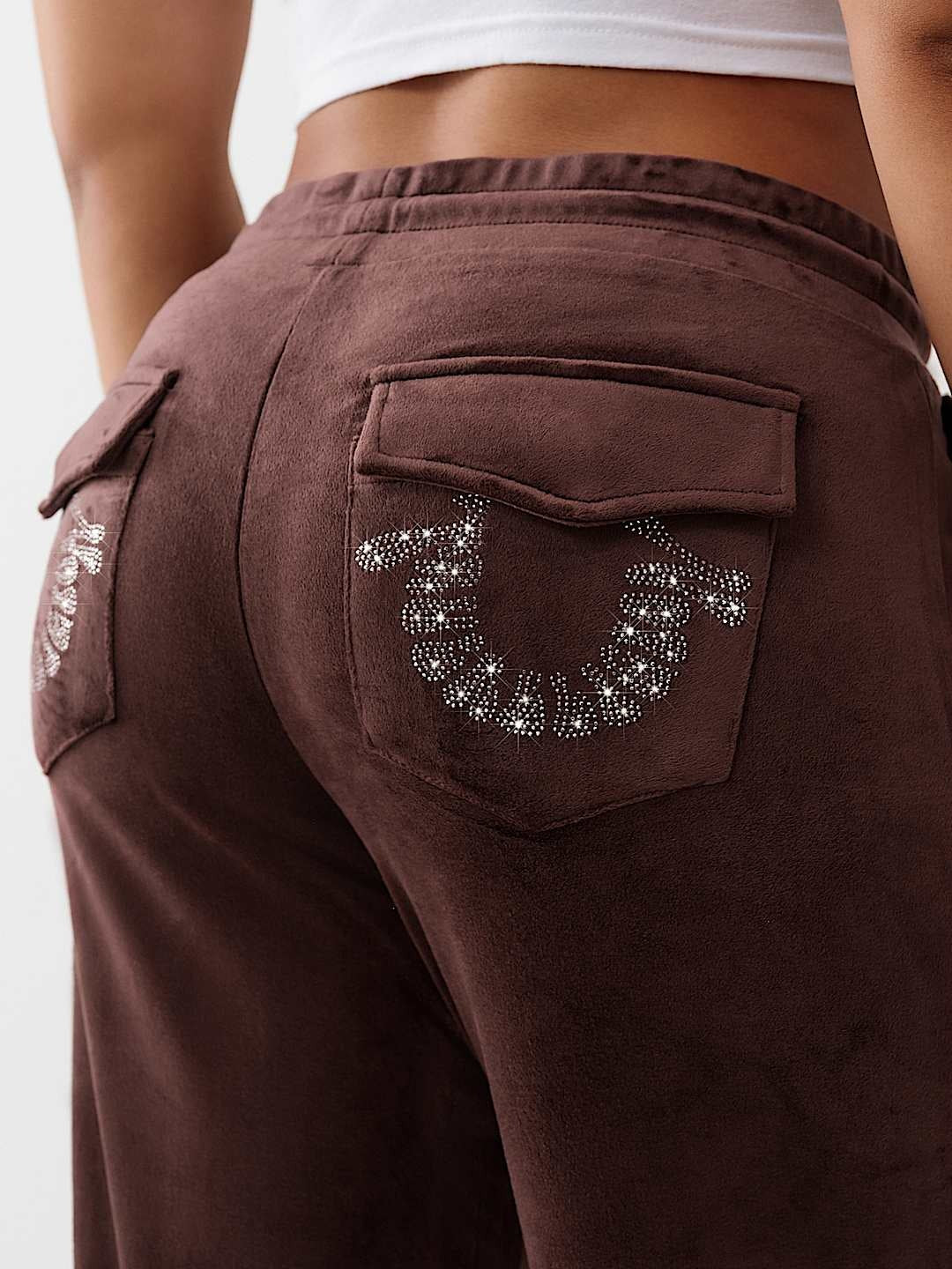 True Religion Sweatpants Crystal Velour Fudge
