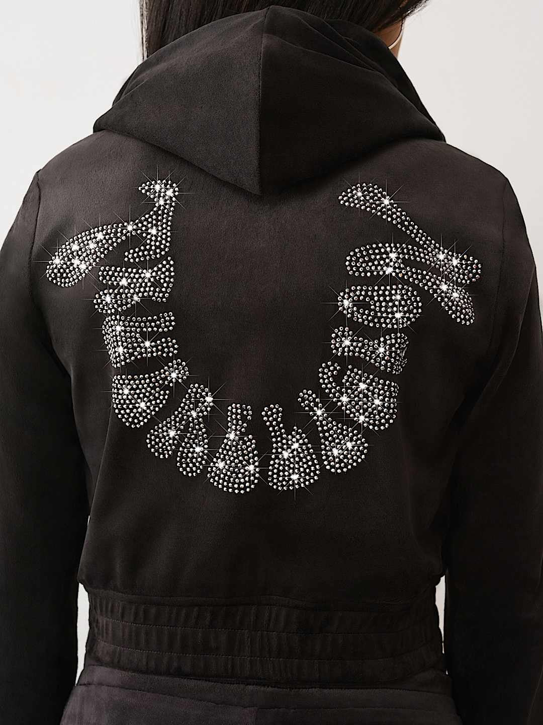 True Religion Hoodie Crystal Velour Zip Jet Black