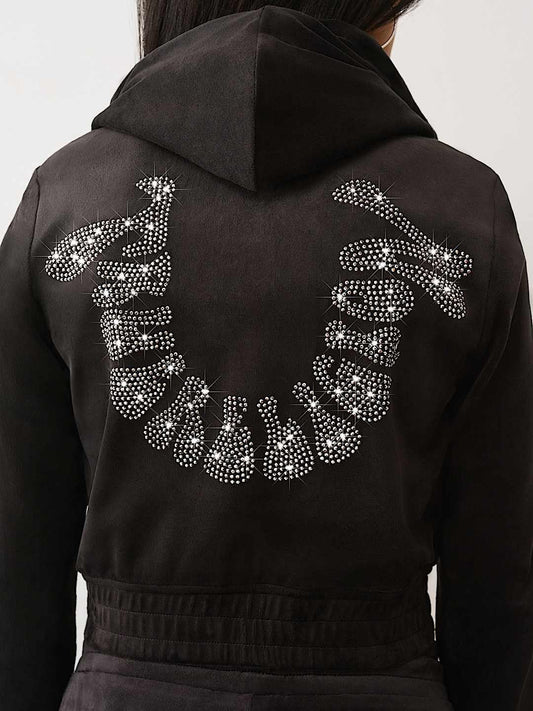 True Religion Hoodie Crystal Velour Zip Jet Black