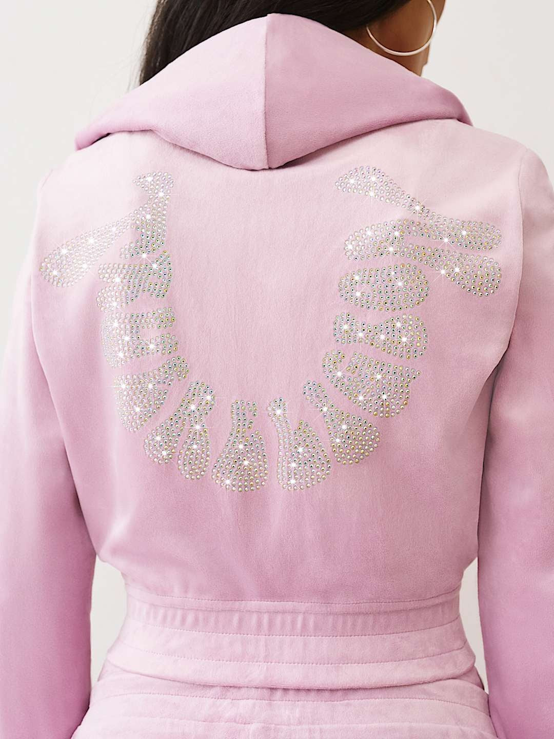 True Religion Hoodie Crystal Velour Zip Mauve Mist