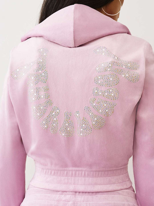 True Religion Hoodie Crystal Velour Zip Mauve Mist