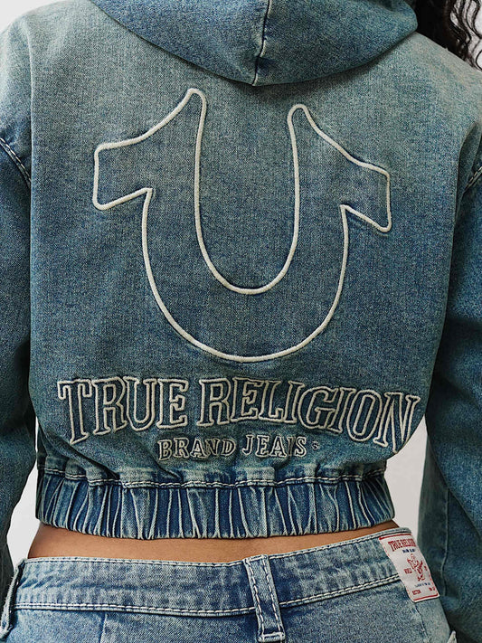 True Religion Hoodie Denim Zip Up Big T Vocal Harmony