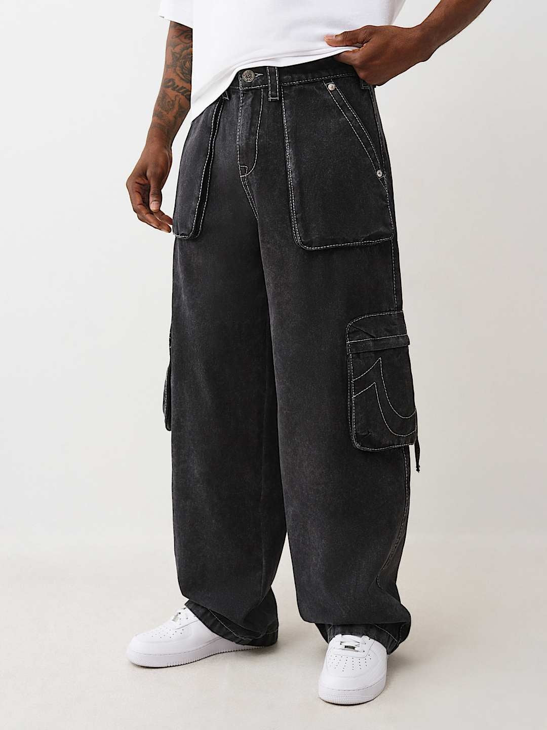 True Religion Cargo Pants Big T Fashion Black