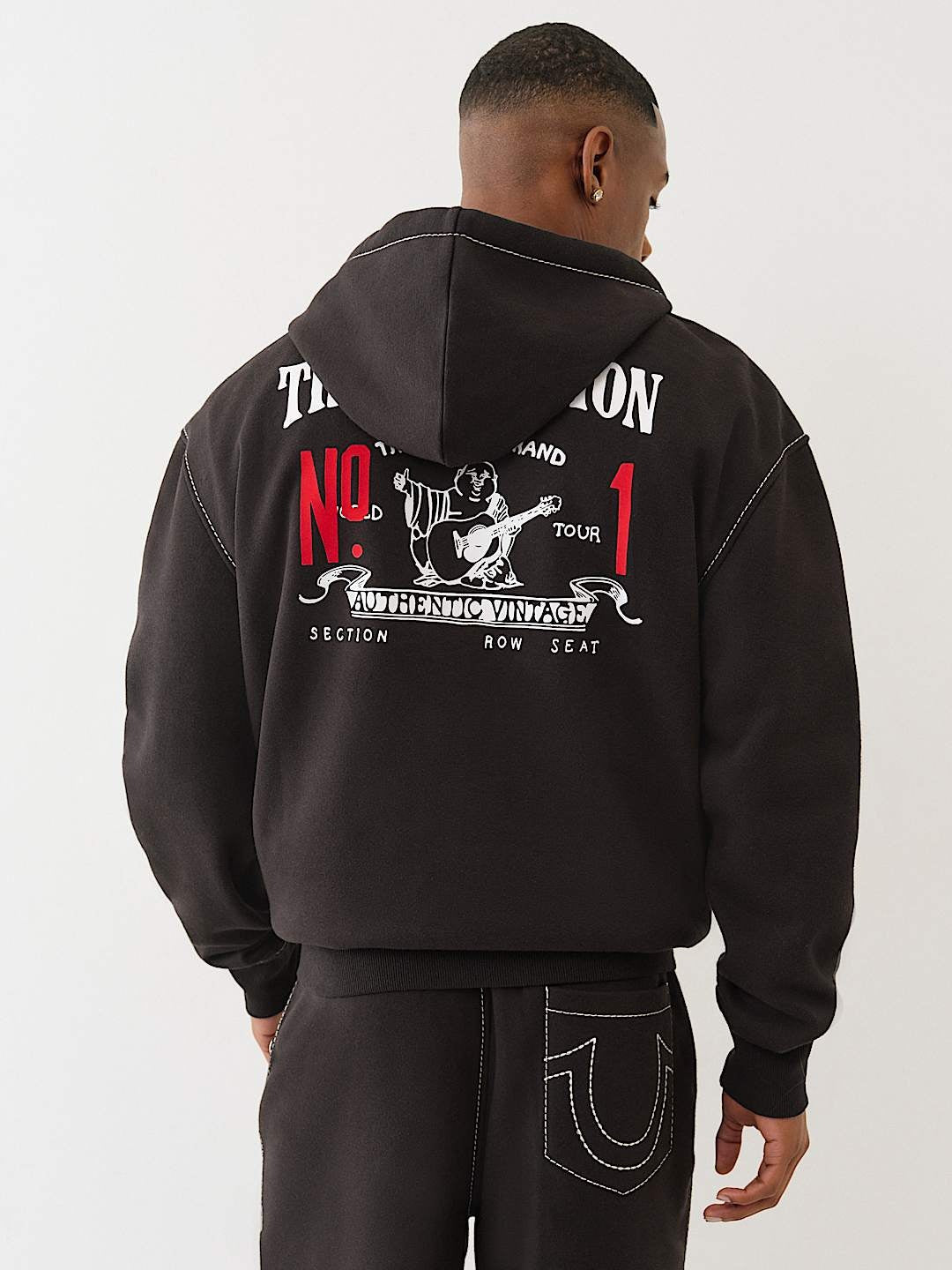 True Religion Hoodie No1 Big T Zip Up Jet Black