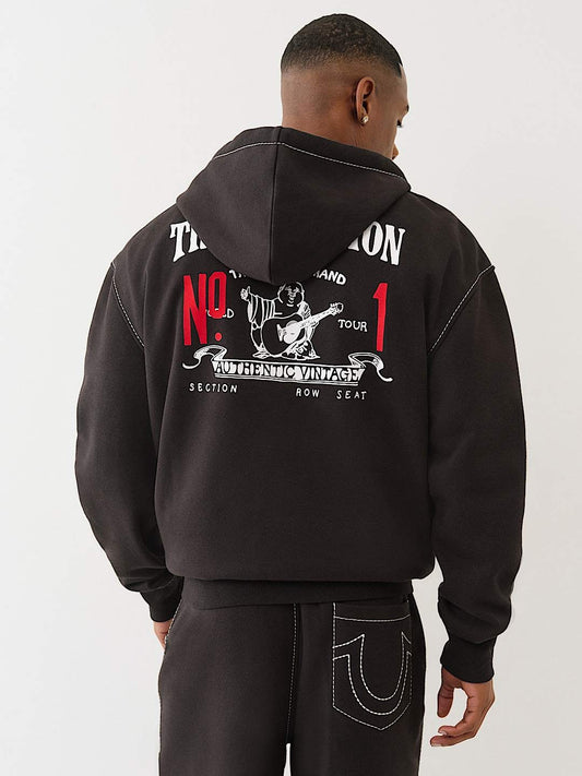 True Religion Hoodie No1 Big T Zip Up Jet Black