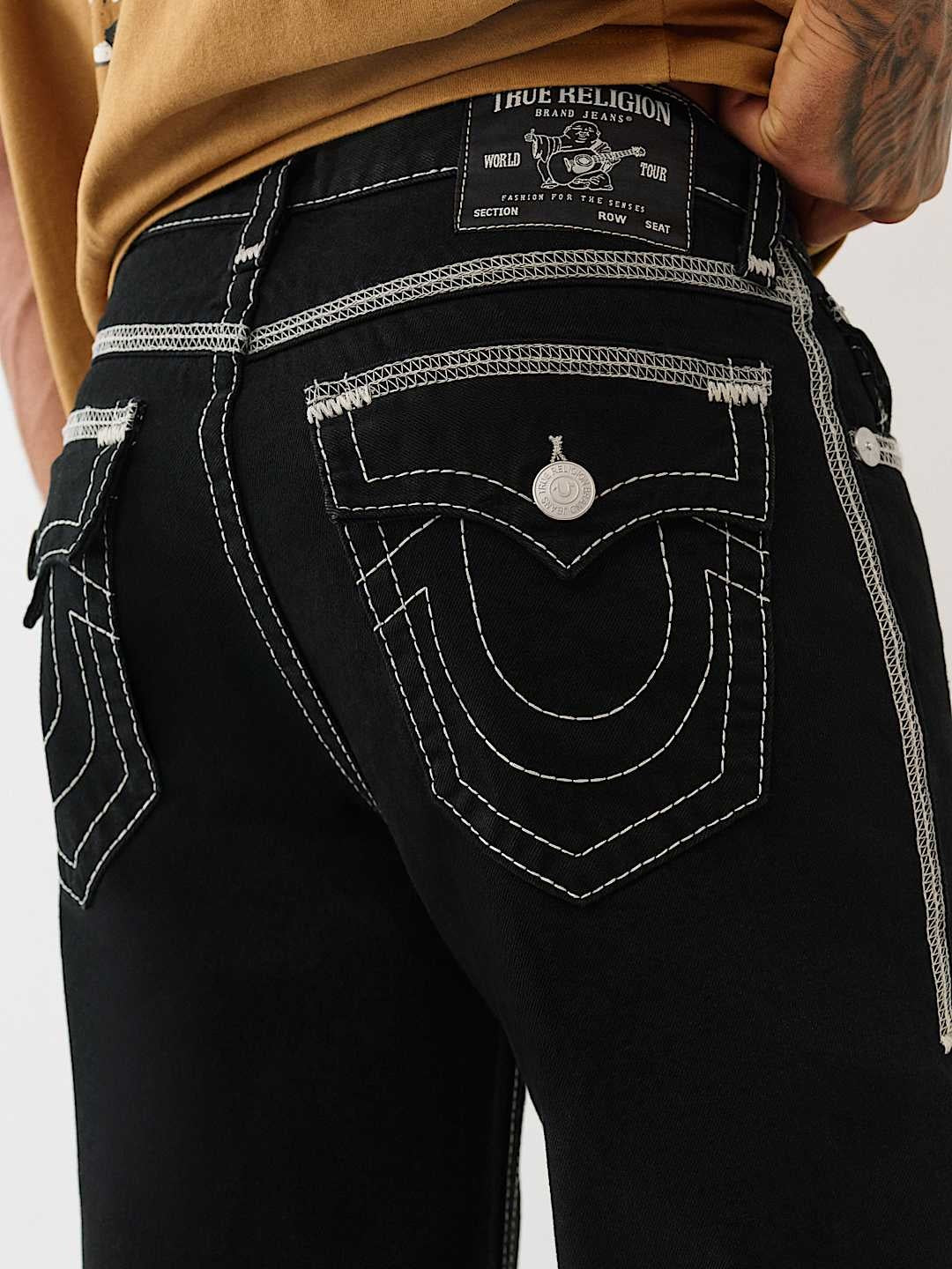 True Religion Jeans Super Flatlock Vinny Flap 34in Black Rinse