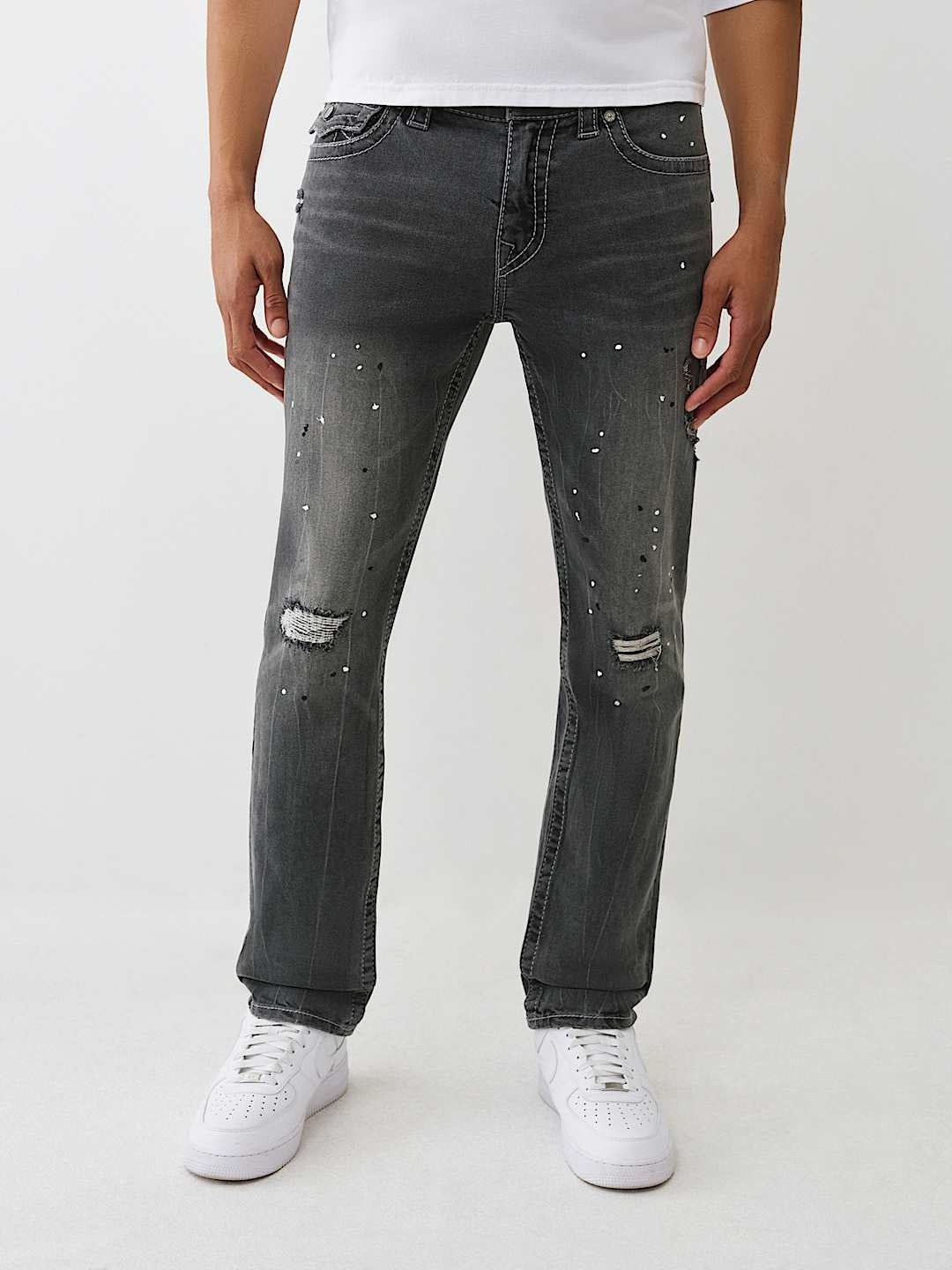 True Religion Rocco Big T Flap 32in Distortion Grey Wash With Rips