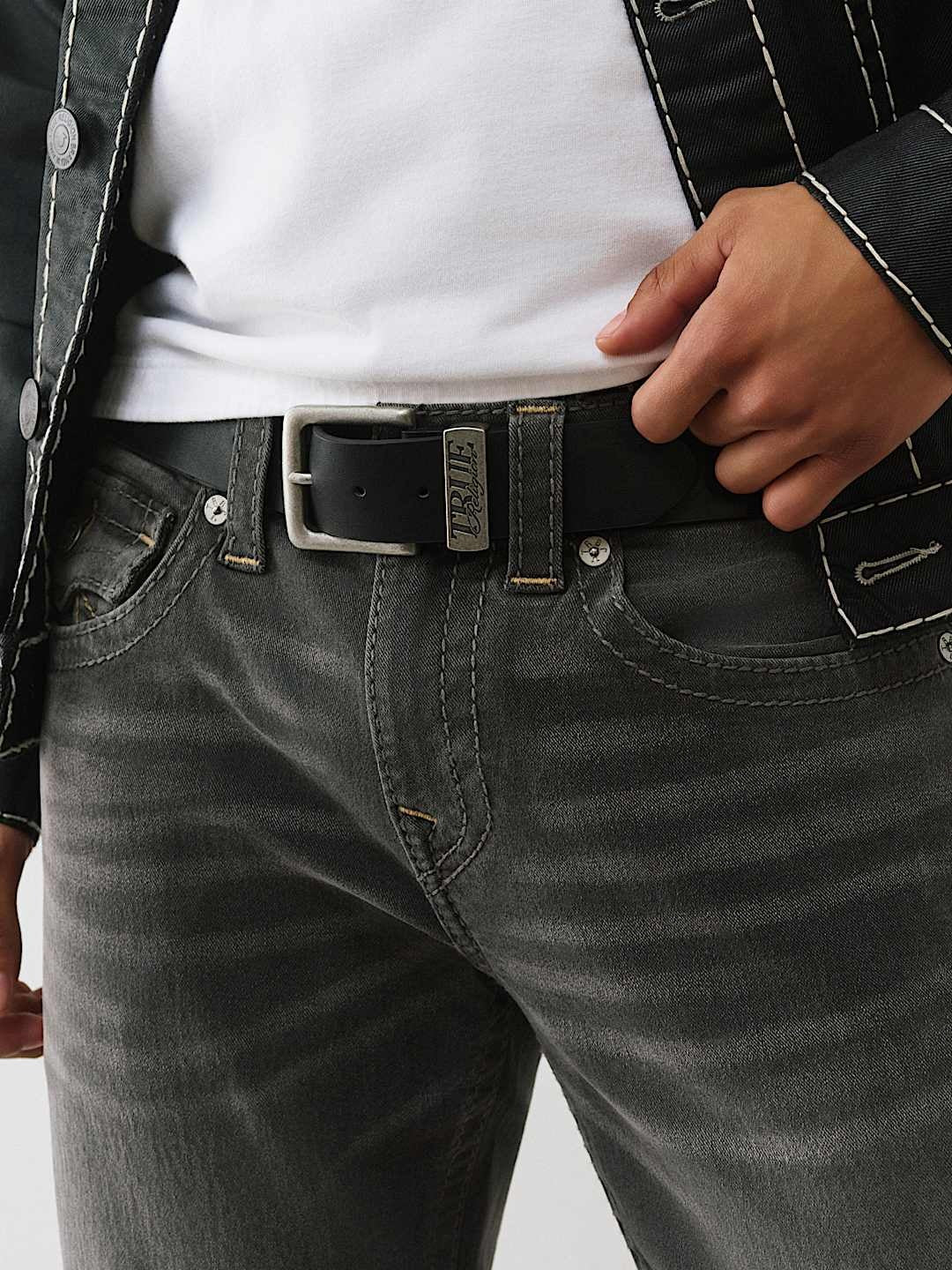 True Religion Buckle Belt Jet Black