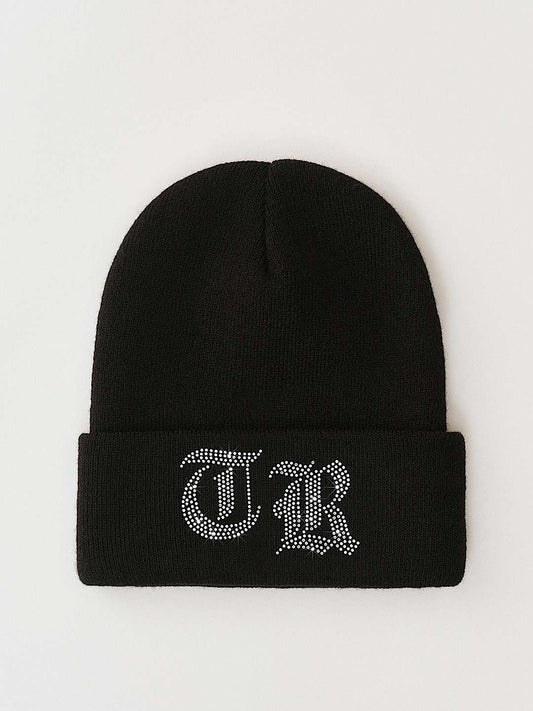 True Religion Crystal Old English Beanie Jet Black