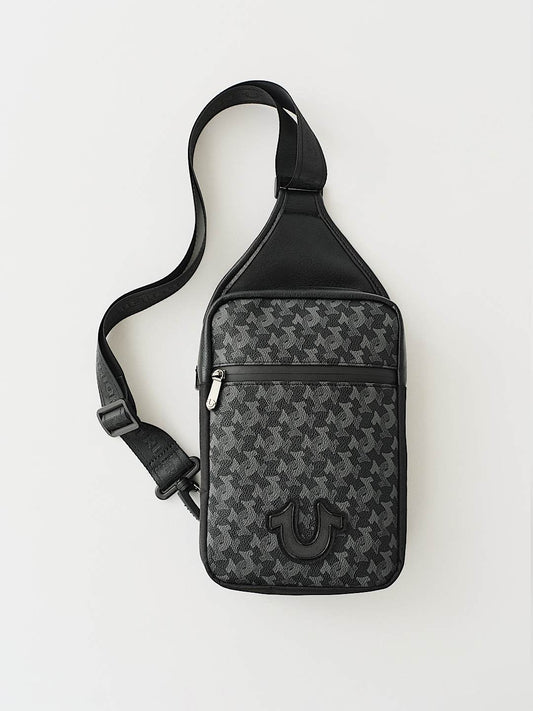 True Religion Hs Monogram Pu Sling Bag Black / Grey