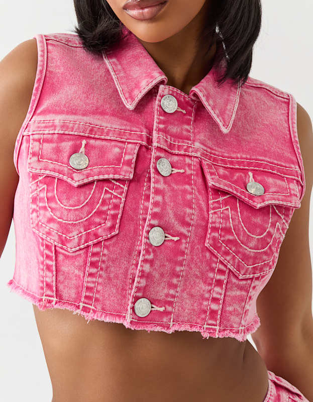 True Religion Cropped Vest Big T Sunkist Coral