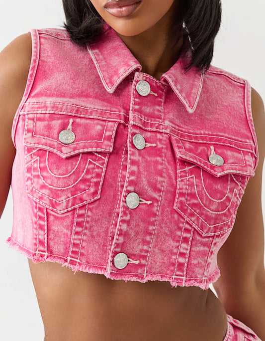 True Religion Cropped Vest Big T Sunkist Coral