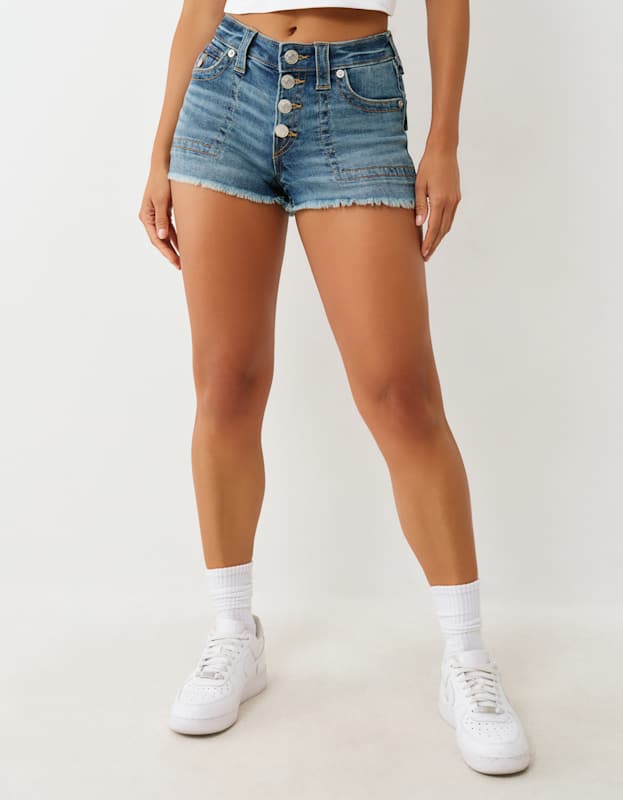True Religion Button Up Mr Shorts Flap Caribbean Sky