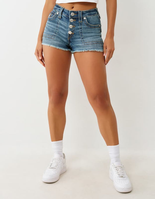 True Religion Button Up Mr Shorts Flap Caribbean Sky