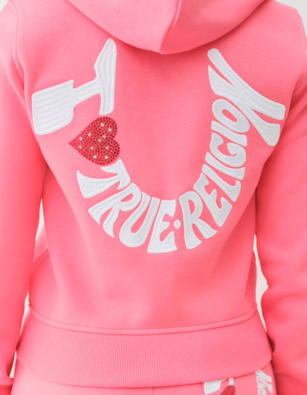 True Religion I Love Tr Classic Zip Hoodie Sunkist Coral