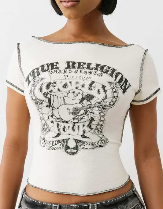 True Religion Buddha Slash Neck Ss Tee Winter White