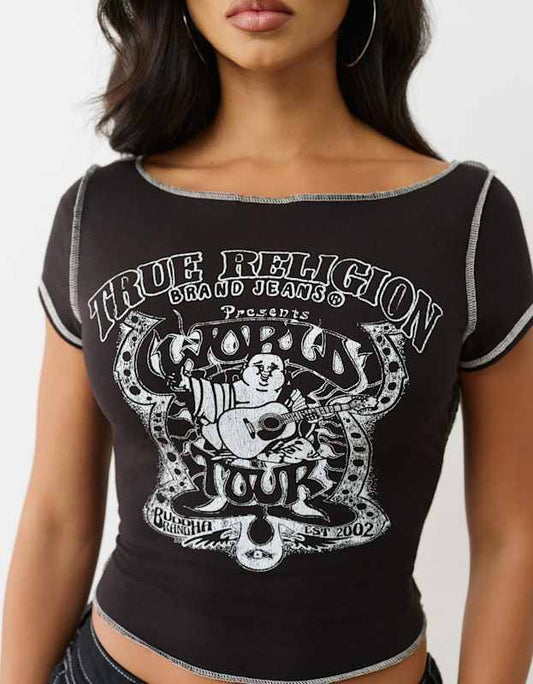 True Religion Buddha Slash Neck Ss Tee Jet Black