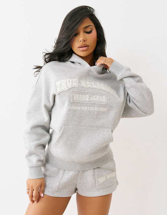 True Religion Patched Boyfriend Hoodie Heather Grey